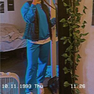 Matching blue sweatsuit